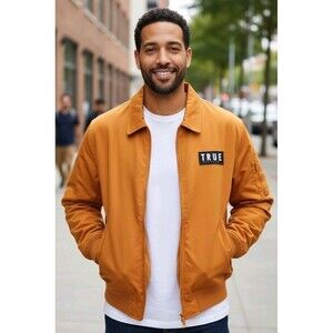 True Religion Jacket Aviator NWT Mens 3XL Orange Bomber StreetWear Y2k Aesthetic